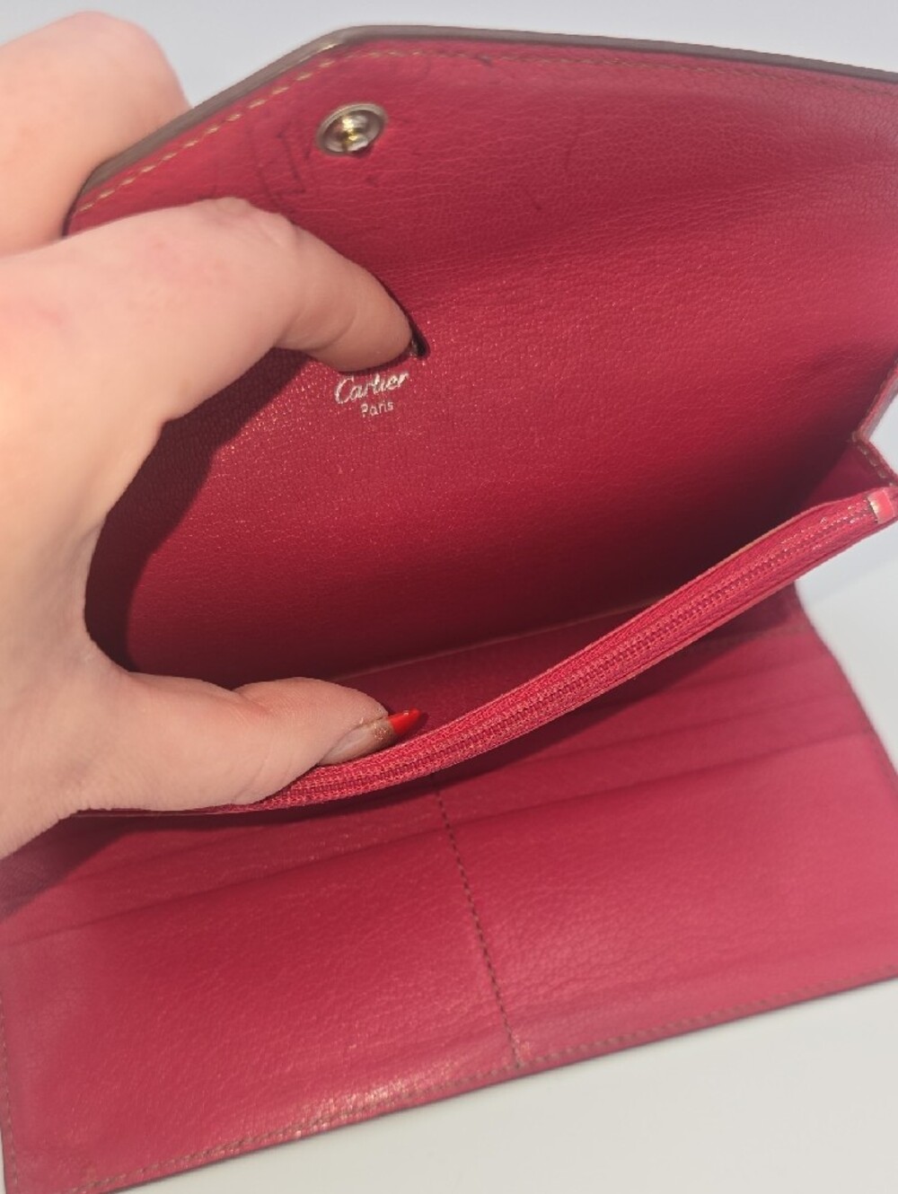 Cartier Pink Envelope Long Snap Wallet Silver Hardware Chain/Divider (GOOD) ๐ - Picture 7 of 15
